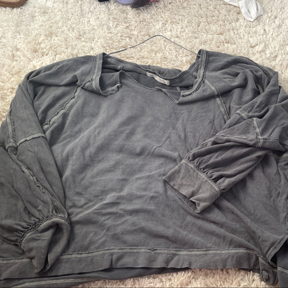 Free People Gray Long Sleeve Top